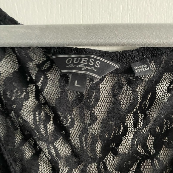 Guess Black Lace Sheer Sleeveless Shirt Size Large - Picture 3 of 6